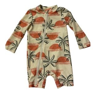 Carters Child of Mine Baby Boys Rash Guard Swimsuit Orange Palm Tree 6-9 Months